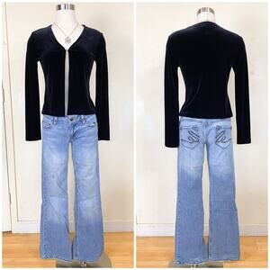 Vintage La Belle Black Velvet Cardigan Hook Eye Women Small Fairy Whimsigoth Y2K